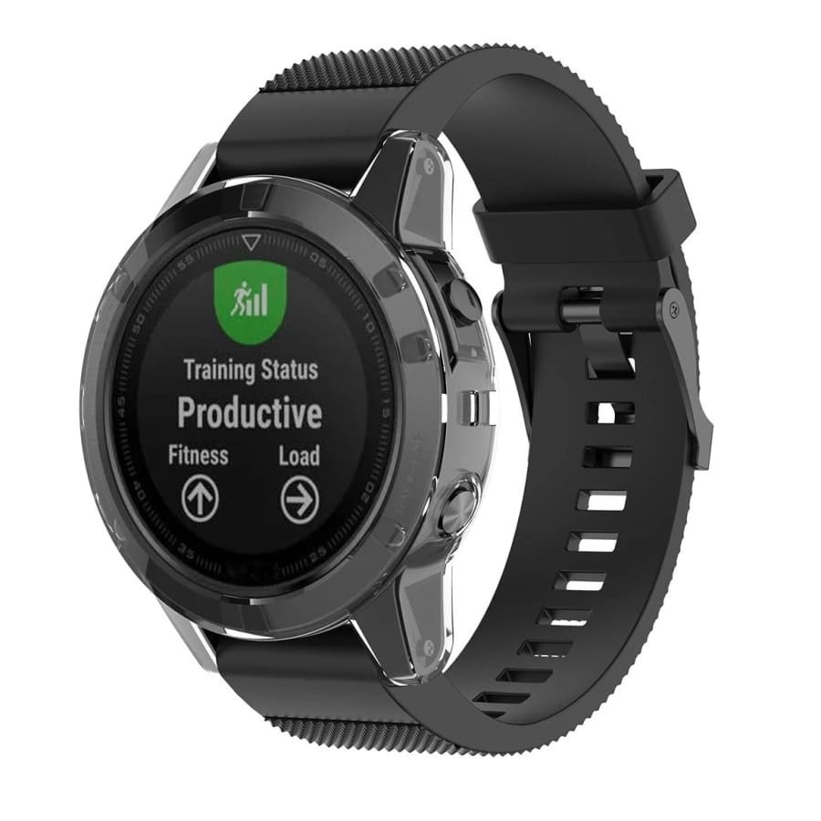 Clear protective case for Garmin Fenix 5 Series watch, made by That Watch Shop, shown on a smartwatch in the image.