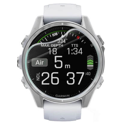 Hydrogel screen protectors for Garmin Fenix 8 43mm series watch, pack of 6, showing clear, flexible protective film on smartwatch screen.