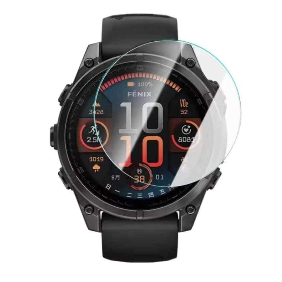 Hydrogel screen protectors for Garmin Fenix 8 43mm series watch, pack of 6, showing black protectors on watch screen.