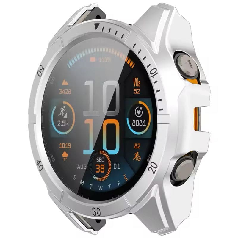 Silver protective watch case for Garmin Fenix 8 47mm series, designed to shield and enhance your smartwatch.