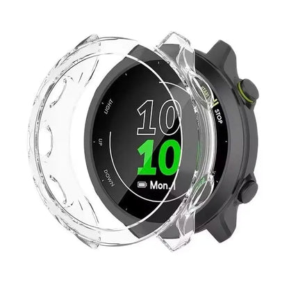 Clear protective case for Garmin Forerunner 158 watch by Habicare, made of durable material, designed to shield the watch.