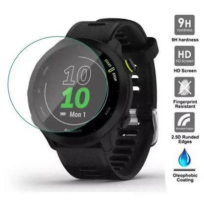 Set of five Habicare Garmin Forerunner 158 watch screen protectors showing clear, protective film on smartwatch display.