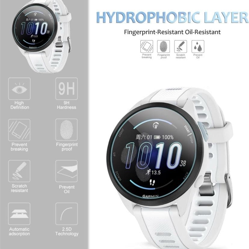 Hydrogel screen protectors for Garmin Forerunner 165, pack of 6, showing clear, flexible protective layers on smartwatch screen