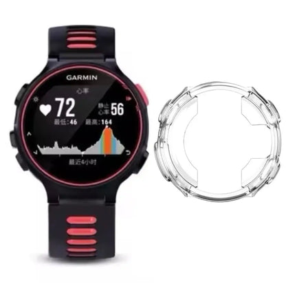 Clear protective case for Garmin Forerunner 235 series watch by Habicare, shown fitted on the watch with a transparent design.