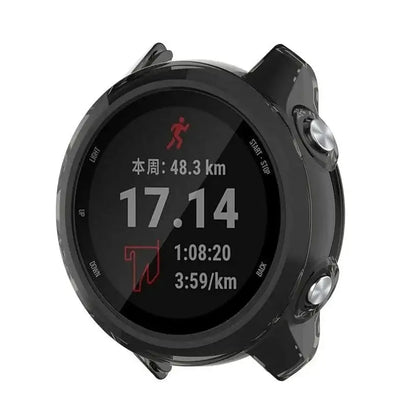 Transparent black Habicare protective case for Garmin Forerunner 245 series watch, made of durable material to shield the device.