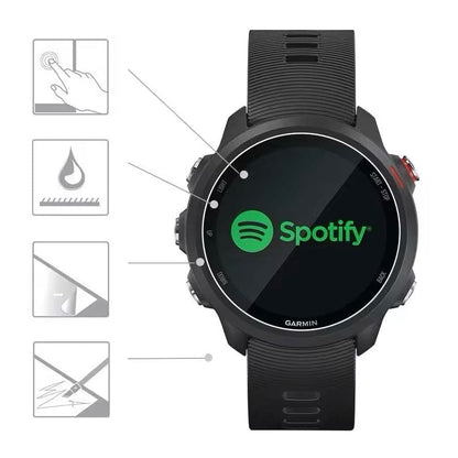 Clear screen protector for Garmin Forerunner 245 Series smartwatch, providing scratch and smudge protection.