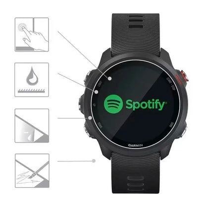 Set of five Habicare Garmin Forerunner 245 series watch screen protectors showing clear, protective film for smartwatch screens.