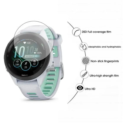 Clear hydrogel screen protectors for Garmin Forerunner 265S watch, shown in a pack of six, protecting the screen from scratches.