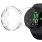 Clear Habicare protective case for Garmin Forerunner 45 42mm watch, showing a snug fit around the watch face and band.