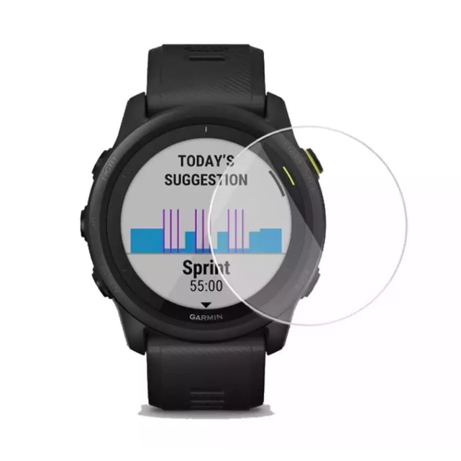 Black Garmin Forerunner 745 screen protectors, pack of 2, designed for smartwatch display protection.