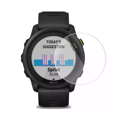 Black Garmin Forerunner 745 screen protectors, pack of 2, designed for smartwatch display protection.