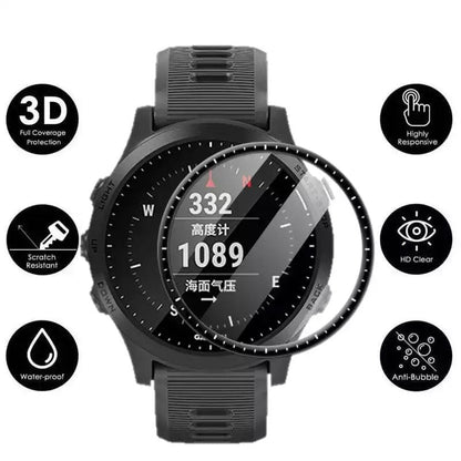 Black Garmin Forerunner 945 LTE watch screen protectors, pack of 2, designed to shield the smartwatch display from scratches.