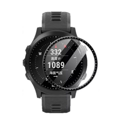 Black Garmin Forerunner 945 LTE screen protectors, pack of 2, designed for smartwatch display protection.