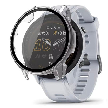 Clear protective case for Garmin Forerunner 955 smartwatch, round display, durable and transparent, designed to shield the watch.