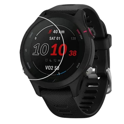 Clear screen protector for Garmin Forerunner 955 smartwatch, providing protection and enhanced durability.