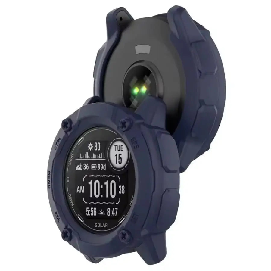 Navy protective watch case for Garmin Instinct 2X Solar series by Habicare, designed to shield the watch.