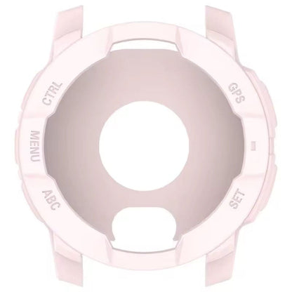 Pink protective case for Garmin Instinct 3 45mm watch, made by That Watch Shop, with bezel detail visible.