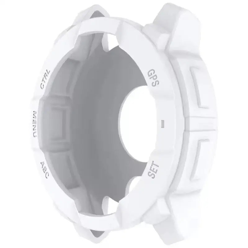 White Habicare protective case for Garmin Instinct 3 45mm watch, providing durable coverage and style for smartwatch protection.