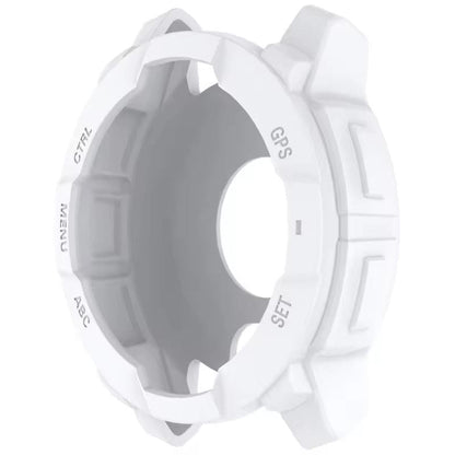 White protective watch case for Garmin Instinct E 45mm, designed to shield the bezel and enhance durability.