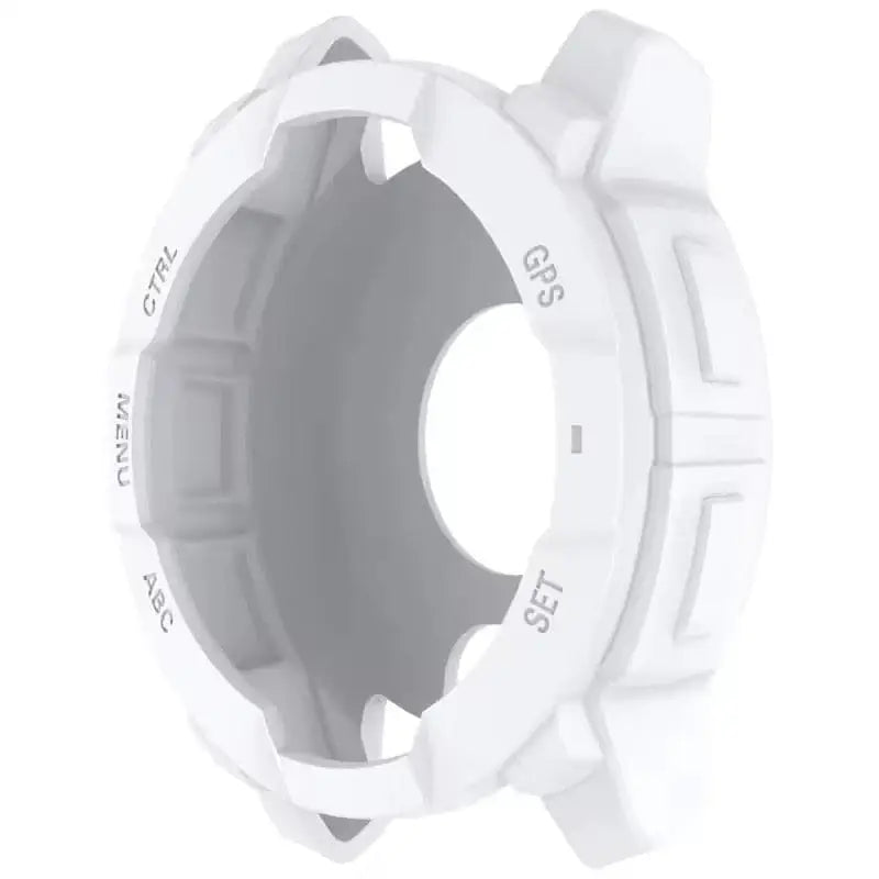 White Habicare protective case for Garmin Instinct E 45mm watch, designed to safeguard the watch’s edges and screen.