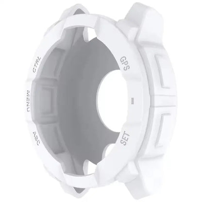 White Habicare protective case for Garmin Instinct E 45mm watch, designed to safeguard the watch’s edges and screen.