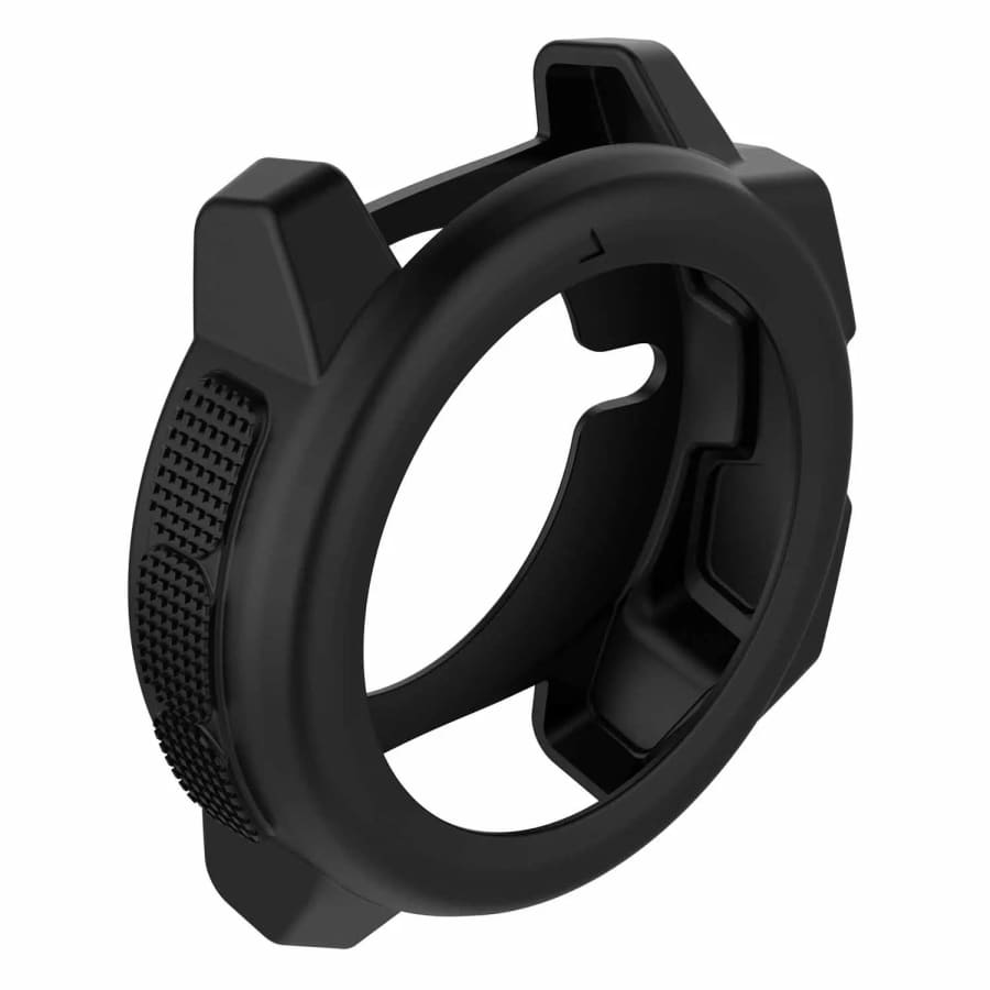 Black protective watch case for Garmin Instinct, made of durable plastic, designed to safeguard the smartwatch.