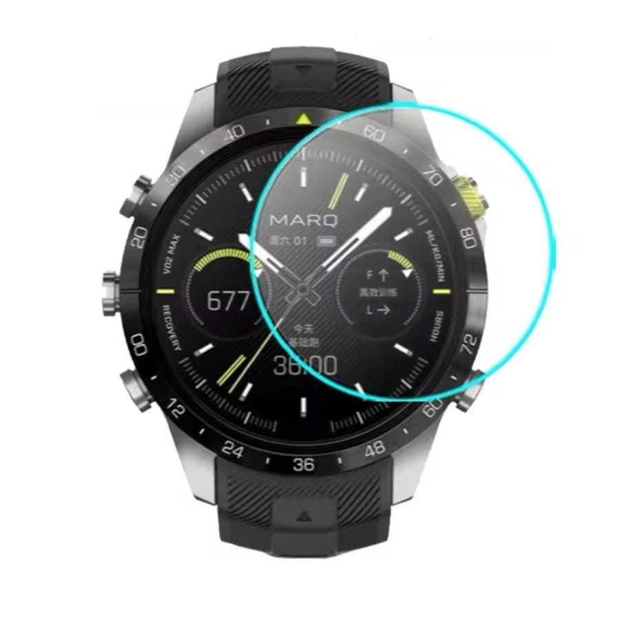 Hydrogel screen protectors for Garmin MARQ Gen 2 series smartwatch, pack of 6, showing clear, flexible protective layers on watch screen.