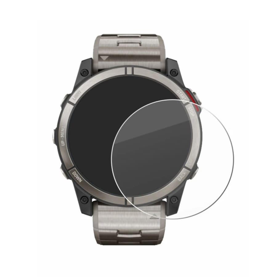 Titanium screen protector for Garmin quatix 7X smartwatch, providing durable protection for the watch display.