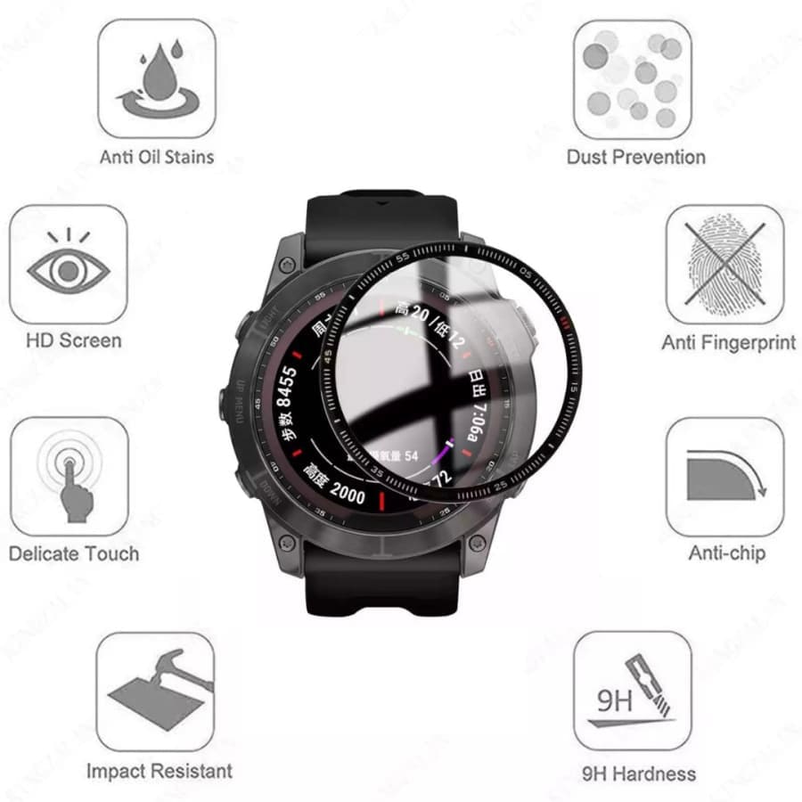 Garmin Tactix 7 watch screen protector from That Watch Shop, clear protective film covering the screen of the Garmin Tactix 7 smartwatch.