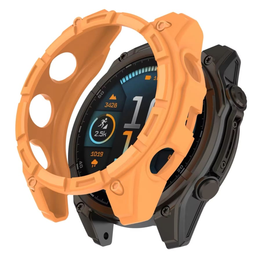 Orange protective case for Garmin Tactix 8 51mm smartwatch, designed to safeguard the device from scratches and impacts.