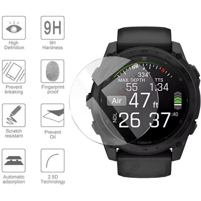 Pair of black Garmin Tactix 8 51mm watch screen protectors, designed to shield the display from scratches and damage.