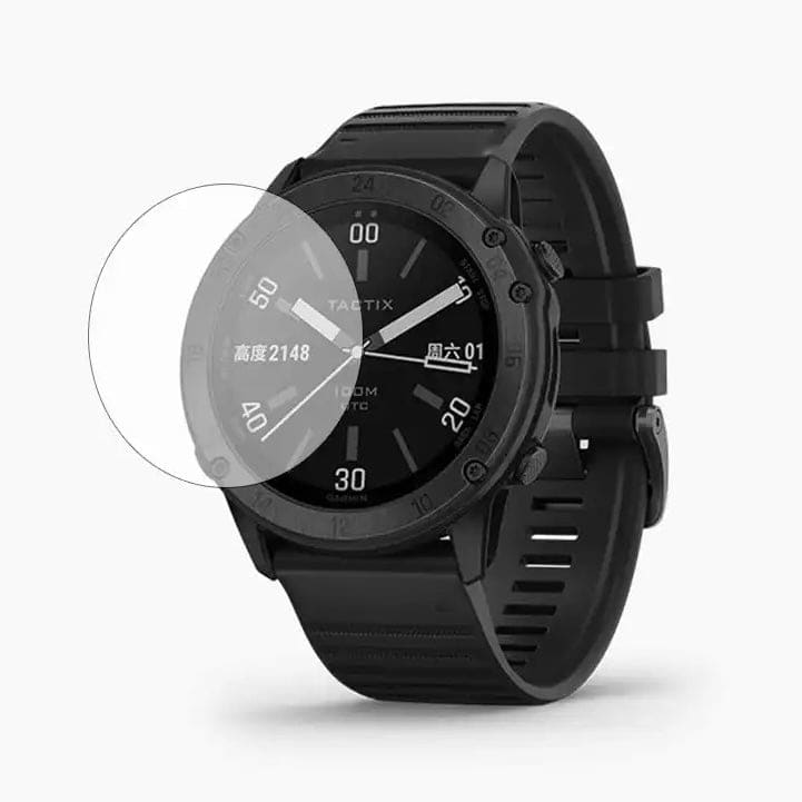 Tempered glass screen protector for Garmin Tactix Delta watch, providing durable protection for the watch face.