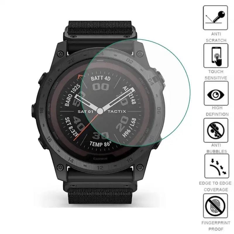 Garmin Tactix Delta watch screen protector, tempered glass protective cover, designed to fit the Garmin tactical smartwatch.