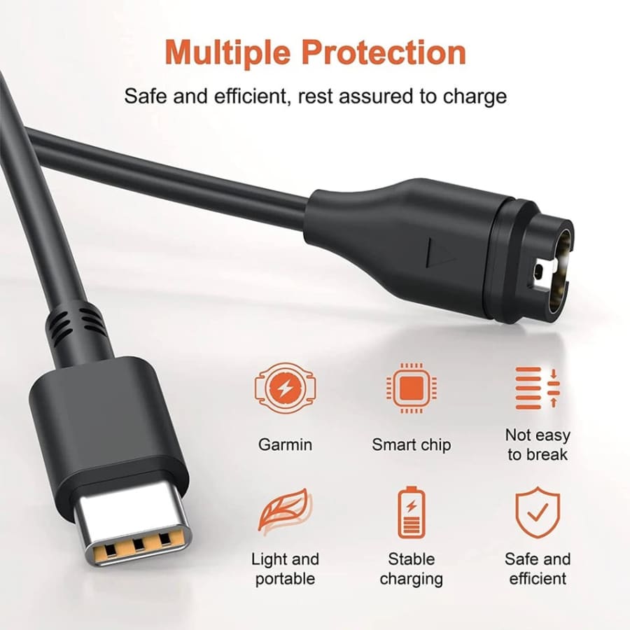 Garmin watch charger with Type C USB connector, compatible with Garmin smartwatches, designed for fast and reliable charging.