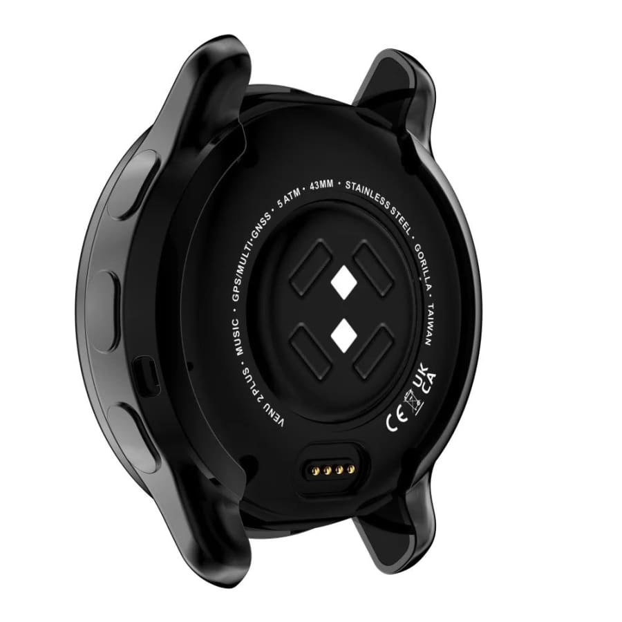 Black protective watch case for Garmin Venu 2 Plus by That Watch Shop, designed to shield and enhance the smartwatch.
