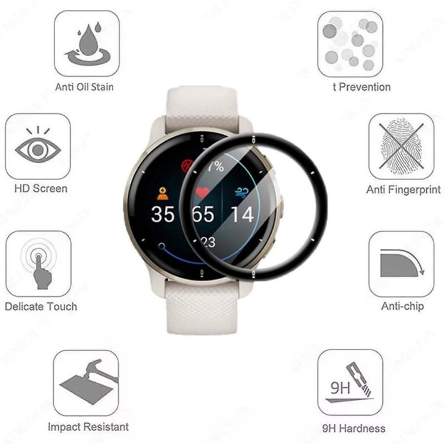 Pair of Garmin Venu 2 Plus watch screen protectors, clear and durable, designed to protect your smartwatch display.