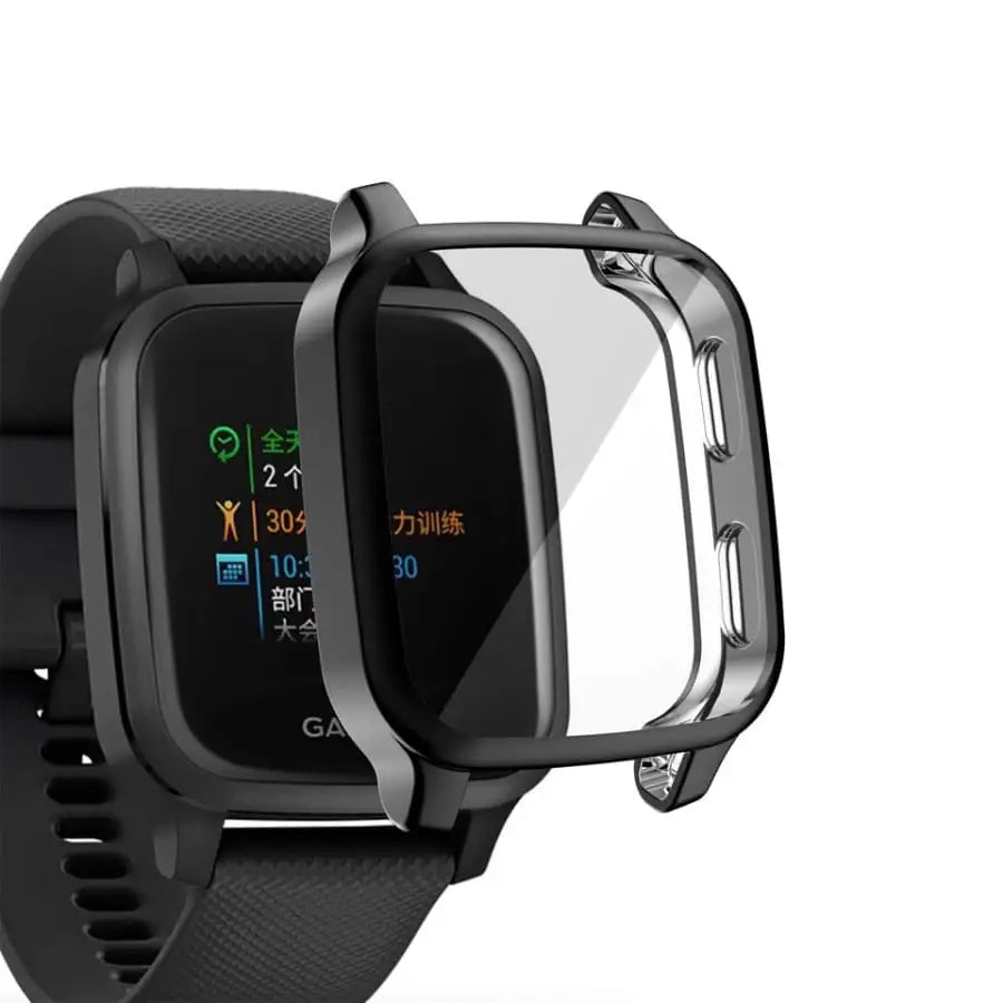 Black Habicare protective case for Garmin Venu Sq series watch, providing durable coverage and scratch protection.