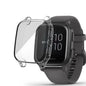 Clear protective case for Garmin Venu Sq Series watch by Habicare, showing the transparent cover fitted on the watch.