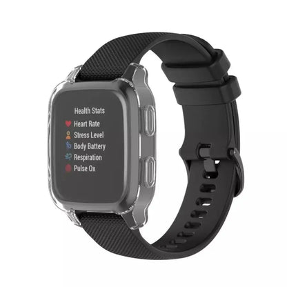 Clear protective case for Garmin Venu Sq Series watch by Habicare, showing the transparent cover fitting the device.