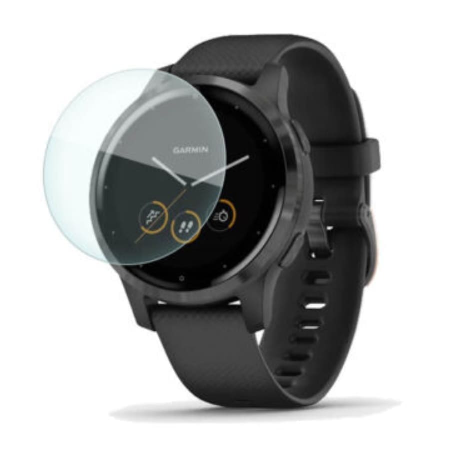 Clear screen protector for Garmin Vivoactive 4 40mm smartwatch, shown in a protective watch case, pack of 2.