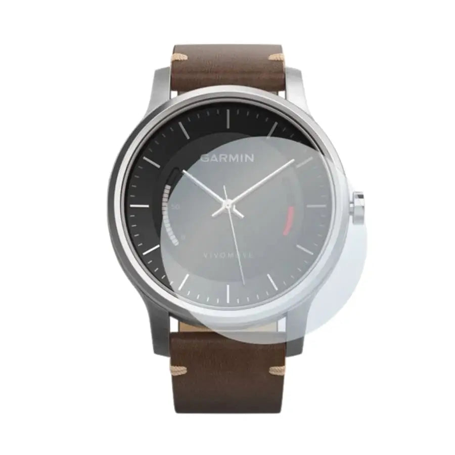 Set of five Habicare Garmin Vivomove watch screen protectors, clear protective films for screen durability and scratch resistance.
