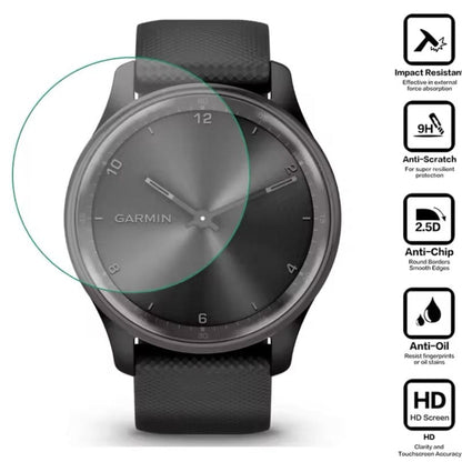 Black Garmin Vivomove Sport screen protectors in a pack of two for smartwatch protection and scratch resistance.