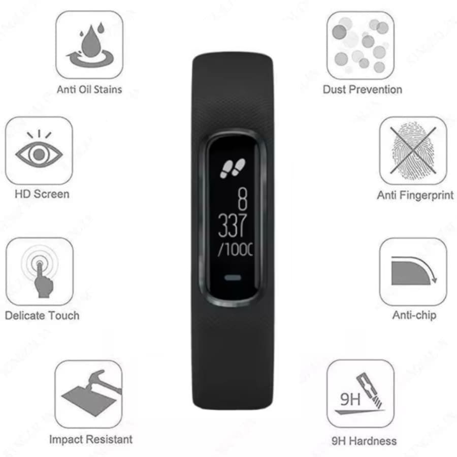 Black Garmin Vivosmart 4 screen protector for watch, designed to shield the fitness tracker display from scratches and damage.
