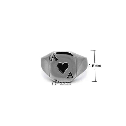 Stainless steel Hearts Ace Casting men's ring by Glitters featuring a heart design on a sleek silver band