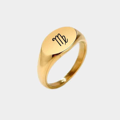 Personalised silver stainless steel oval signet ring from Glitters, featuring a smooth polished finish and classic design.