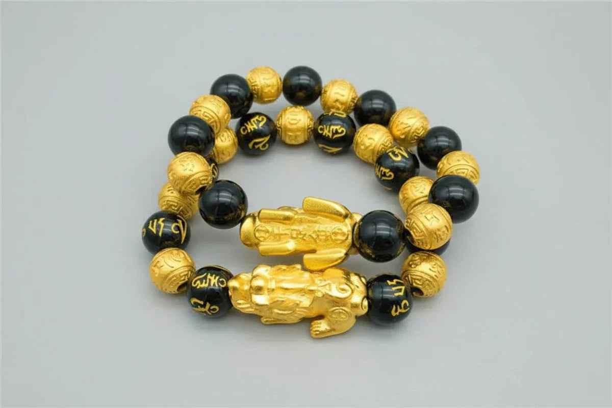 Gold Bracelet with Black Beads
