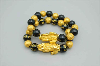 Gold Bracelet with Black Beads