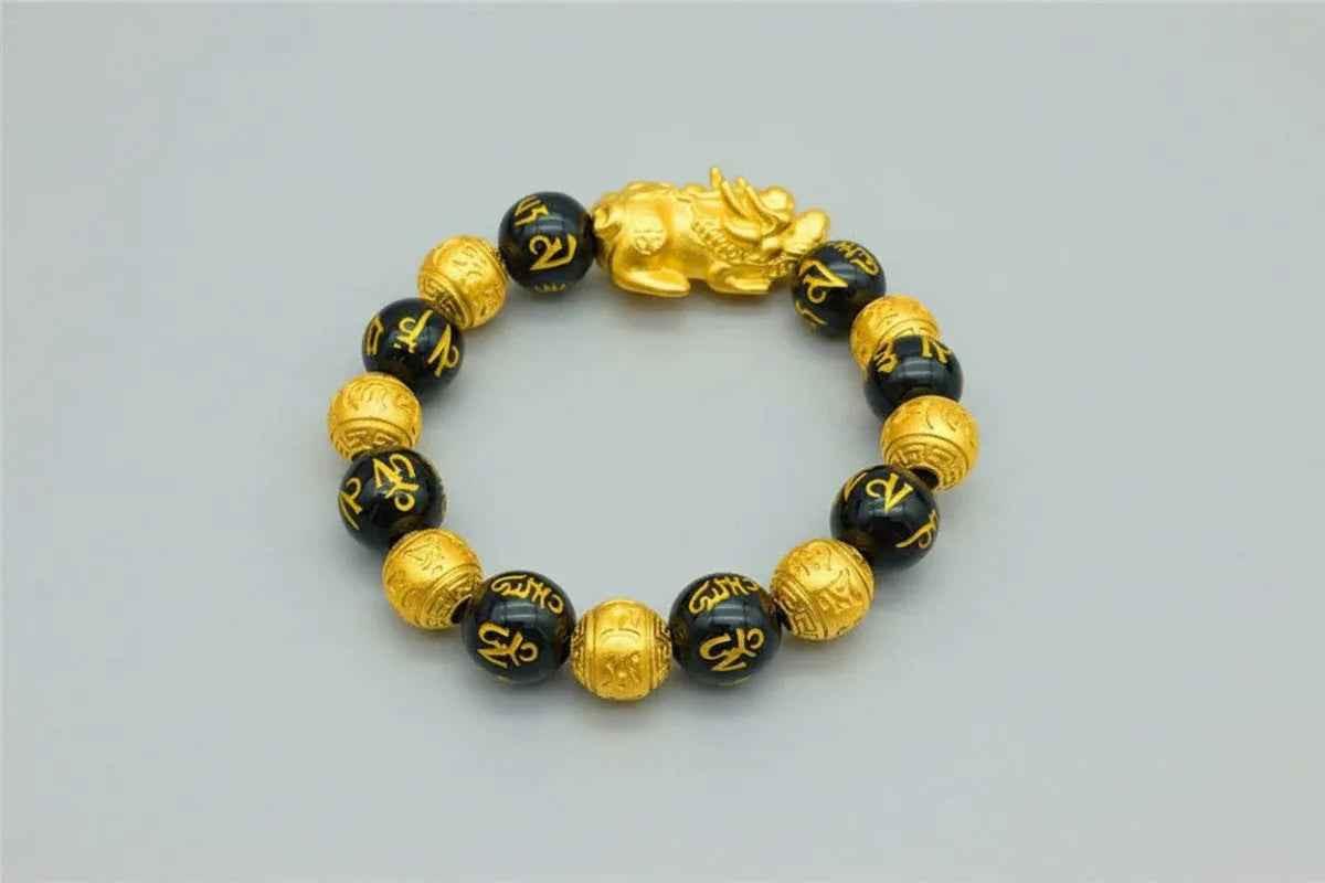 Gold Bracelet with Black Beads