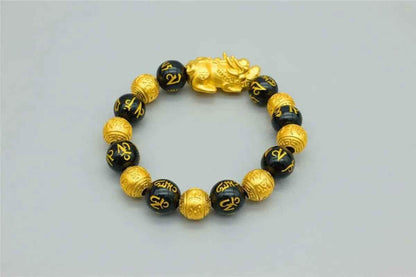 Gold Bracelet with Black Beads