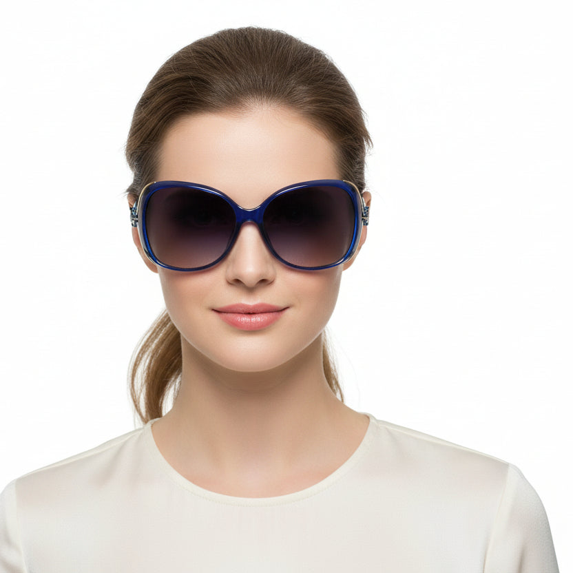 Polarized Lens Rhinestone Fox Sunglasses - BLUE dealonline.co.nz